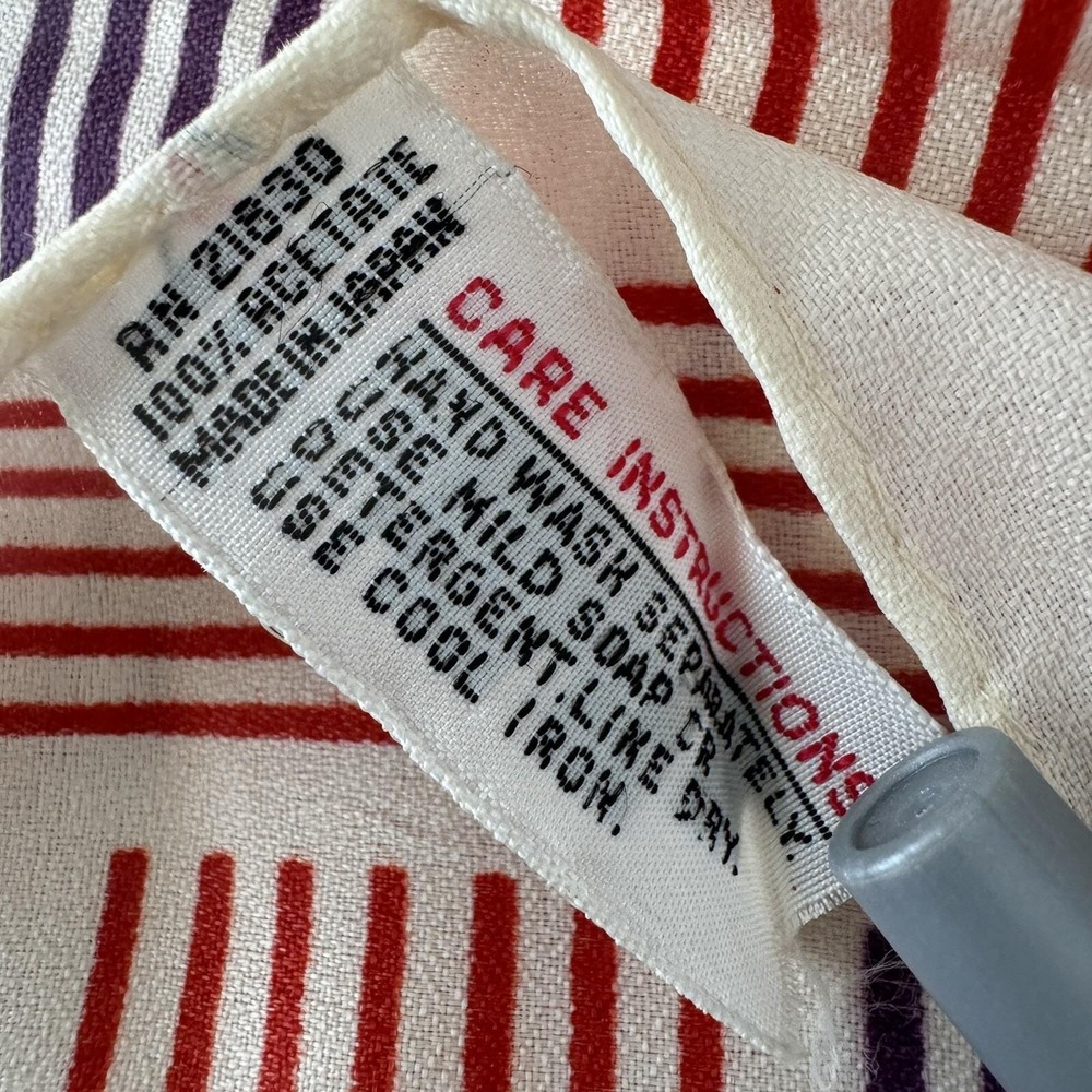 Vintage Made in Japan Striped Square Scarf Red Navy Blue White Acetate 23"